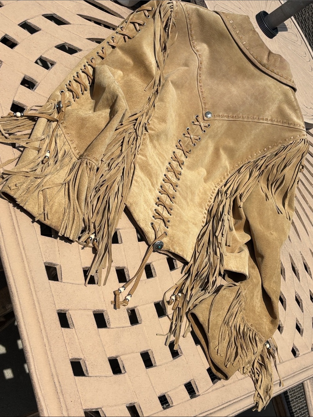 EUVC Rare Cripple Creek M L tan suede braided fringe leather coat VTG - Picture 11 of 17